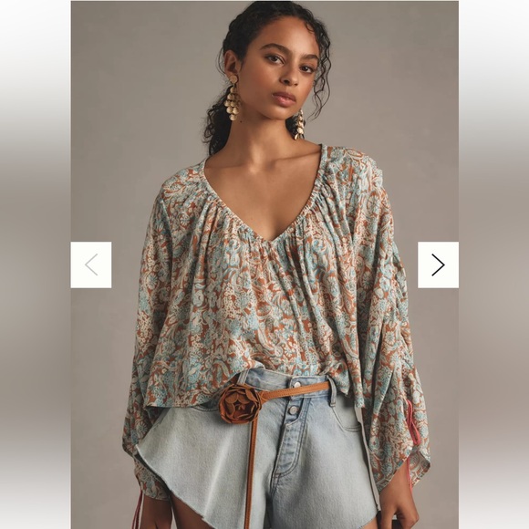 Anthropologie Tops - Anthropologie long-sleeve shirred blouse